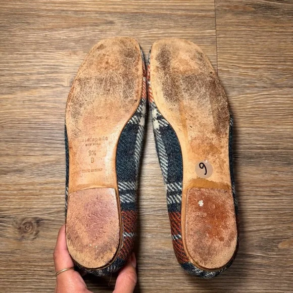 Kate Spade Plaid Mary Jane Flats Leather Trim 9.5 - Picture 8 of 12